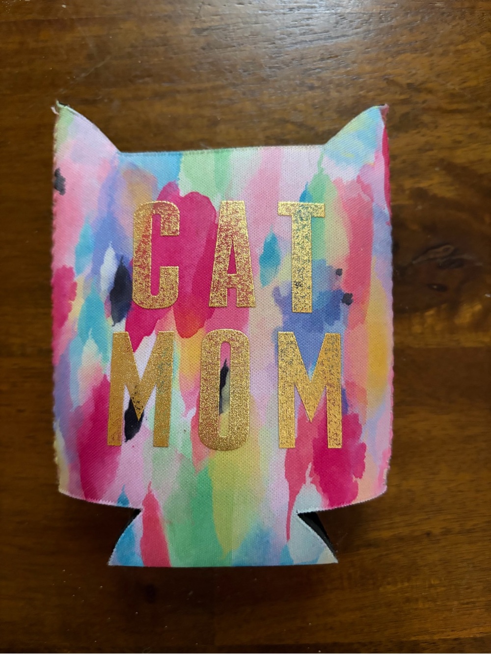 Cat Mom Rainbow Can Cooler with Gold Foil